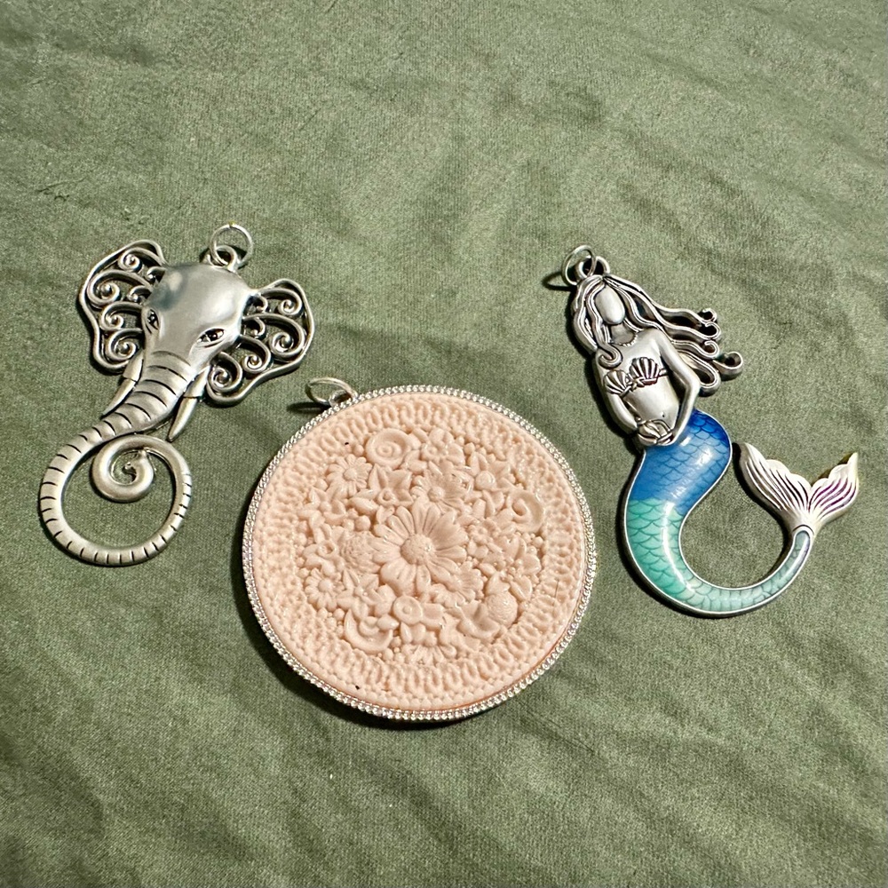 Lot of 3 Tall Silver Tone Pendants